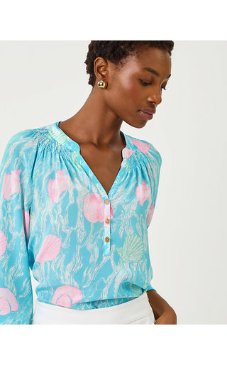 Elsa Silk Top - Capri Blue Shelden