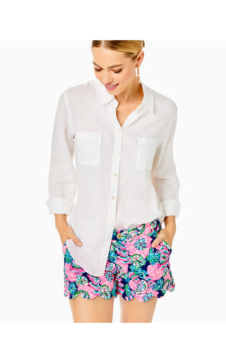 Sea View Linen Button Down Top - Resort White