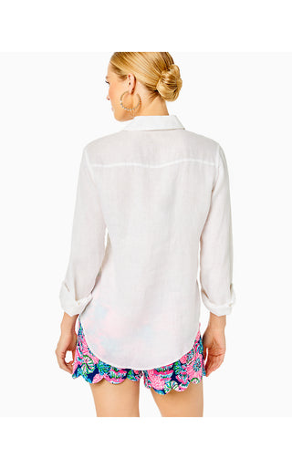 Sea View Linen Button Down Top - Resort White