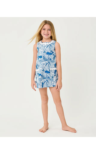 Girls Little Lilly Classic Shift Dress - Nassau Blue Thar She Blows