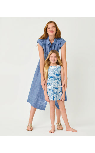 Girls Little Lilly Classic Shift Dress - Nassau Blue Thar She Blows