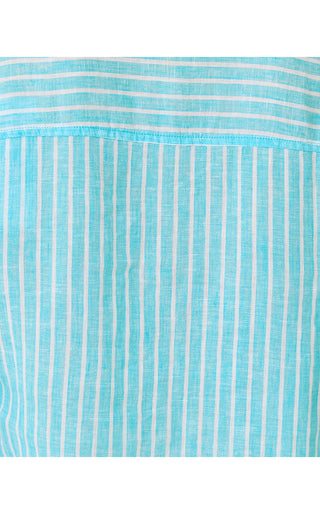 Sea View Linen Button Down Top - Capri Blue Saint Tropez Stripe