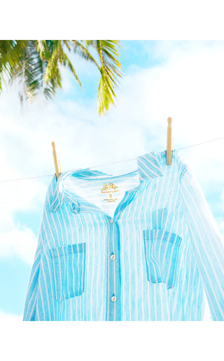 Sea View Linen Button Down Top - Capri Blue Saint Tropez Stripe