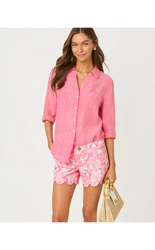 Sea View Button Linen Down Top - Cherry Blossom Pink X Pink Muse