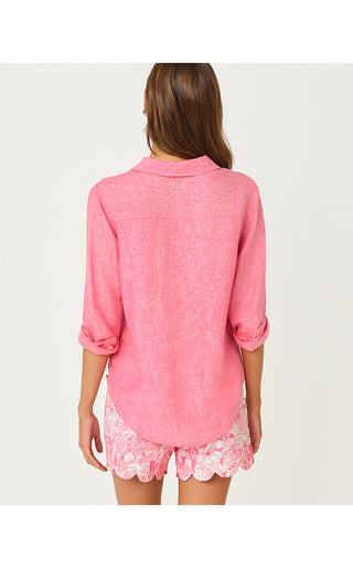Sea View Button Linen Down Top - Cherry Blossom Pink X Pink Muse