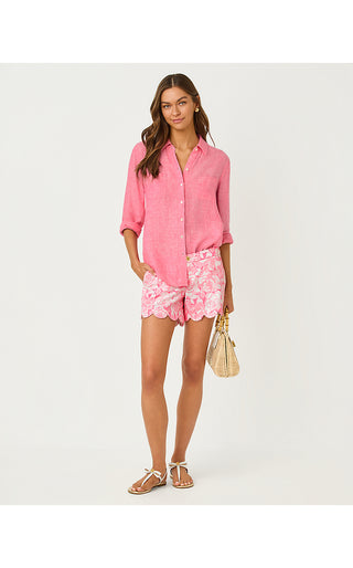Sea View Button Linen Down Top - Cherry Blossom Pink X Pink Muse