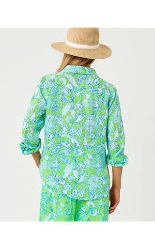 Sea View Linen Button Down Top - Day Dream Blue Throw Me A Line
