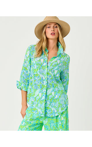 Sea View Linen Button Down Top - Day Dream Blue Throw Me A Line