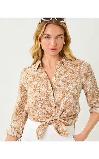 Sea View Linen Button Down - Iced Latte Lil Jims Stuff