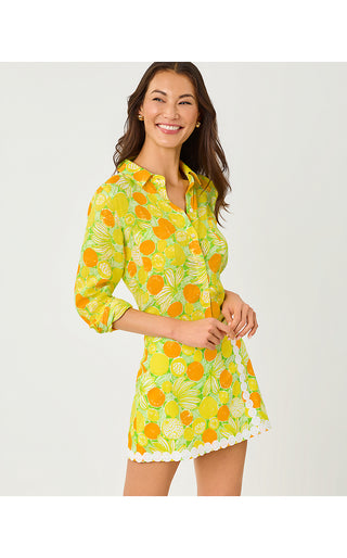 Sea View Linen Button Down Top- Island Palm Zesty