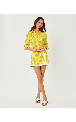 Sea View Linen Button Down Top- Island Palm Zesty