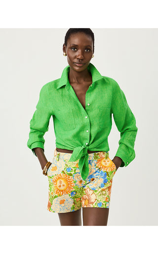 Sea View Linen Button Down Top - Ivy Green X Chateau Green