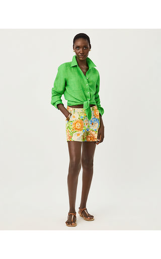 Sea View Linen Button Down Top - Ivy Green X Chateau Green