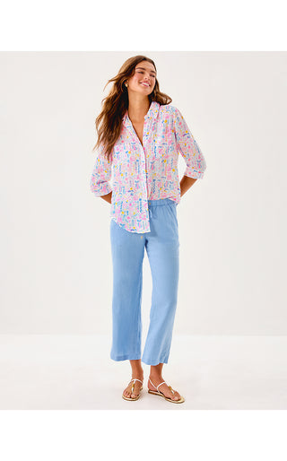 Sea View Linen Button Down Top - Multi Summer Serenade