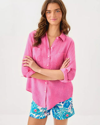 Sea View Linen Button Down Top - Parigi Pink x Pink Bliss
