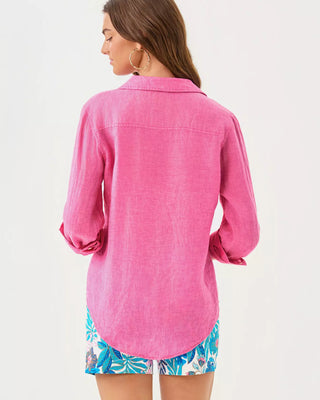 Sea View Linen Button Down Top - Parigi Pink x Pink Bliss