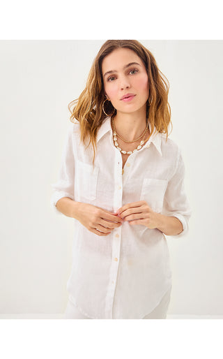 Sea View Linen Button Down Top - Resort White