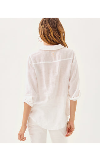 Sea View Linen Button Down Top - Resort White