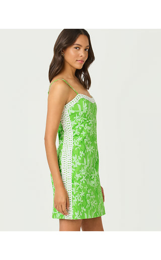 Shelli Stretch Dress - Crocodile Green Liza Overprint