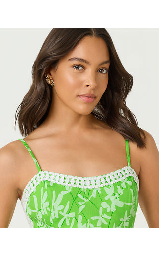 Shelli Stretch Dress - Crocodile Green Liza Overprint