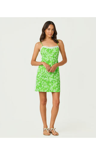 Shelli Stretch Dress - Crocodile Green Liza Overprint