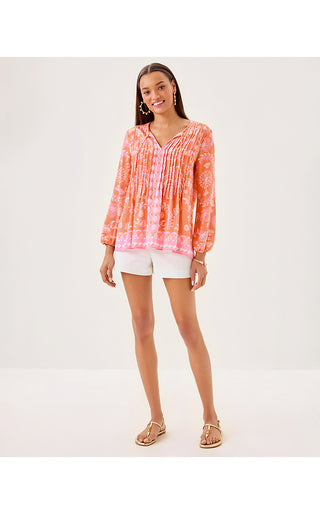 Marilina Long Sleeve Tunic Top - Papaya Breezy Palm Engineered Tunic