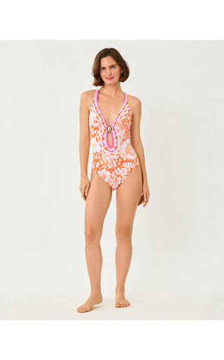 Ester One Piece Swimsuit- Sunset Orange Budding Romance Engineered