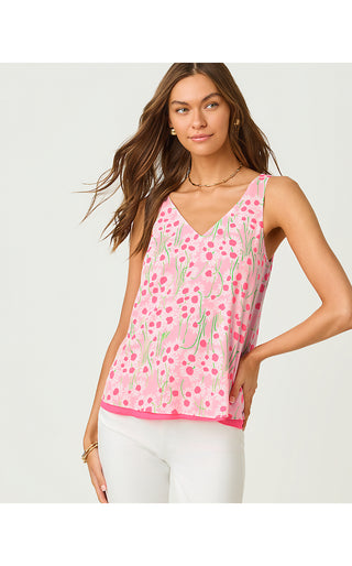 Florin Reversible Straight Hem Top - Conch Shell Pink Lil Sunny Daisies