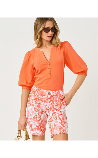 Natia Mid-Rise Knit Short - Sunset Orange Budding Romance