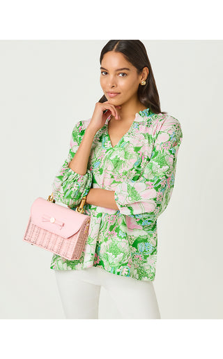 Lourdes 3/4 Sleeve Cotton Top - Putting Green Poppyland