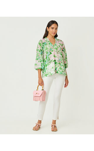 Lourdes 3/4 Sleeve Cotton Top - Putting Green Poppyland