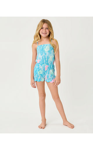 Girls Mini Jace Romper - Capri Blue Shelden