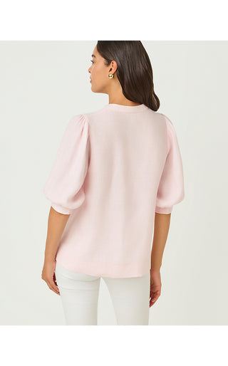 Mialeigh Elbow Sleeve Linen Top - Pink Muse X Resort White