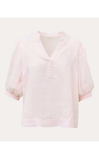 Mialeigh Elbow Sleeve Linen Top - Pink Muse X Resort White
