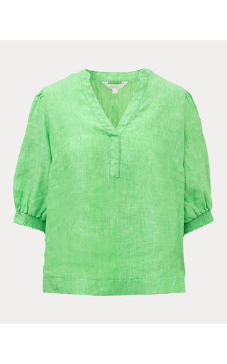 Mialeigh Elbow Sleeve Linen Top - Putting Green X Resort White
