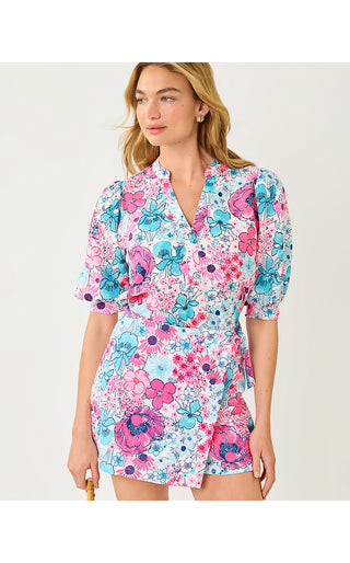 Mialeigh Elbow Sleeve Linen Top - Resort White In All Her Glory