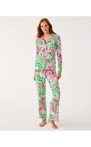 Pajama Knit Long Sleeve Button-Up Top - Multi Glowing Gardens