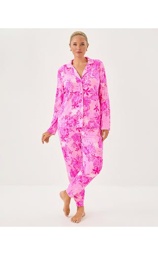 Pajama Knit Long Sleeve Button-Up Top - Parigi Pink Supporting Squad