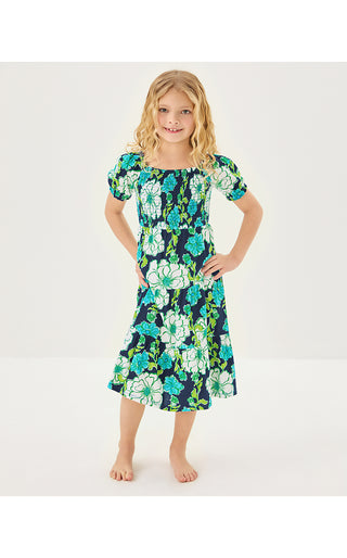 Girls Mini Jilly Sleeved Midi Dress - Low Tide Navy Go Big
