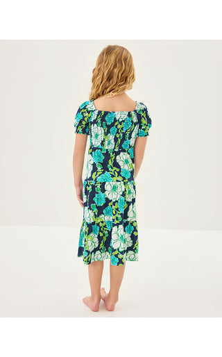 Girls Mini Jilly Sleeved Midi Dress - Low Tide Navy Go Big