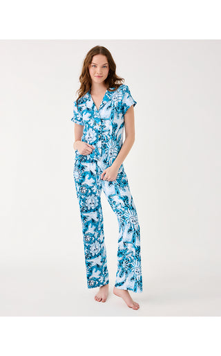 Pajama Knit Pant - Bellevue Blue Lilly Gulls
