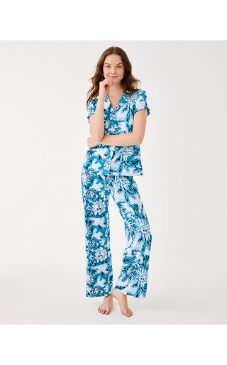 Pajama Knit Pant - Bellevue Blue Lilly Gulls