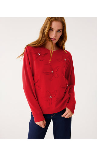 Ballad Long Sleeve Sweatshirt - Cranberry Red Poinsettia Embellishment