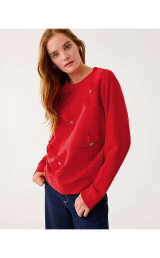 Ballad Long Sleeve Sweatshirt - Cranberry Red Poinsettia Embellishment