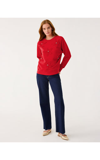 Ballad Long Sleeve Sweatshirt - Cranberry Red Poinsettia Embellishment