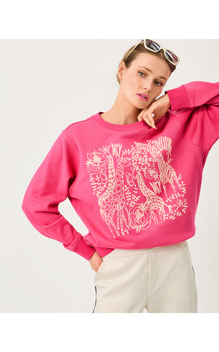 Ballad Long Sleeve Sweatshirt - Pink Aster Safari Embroidery