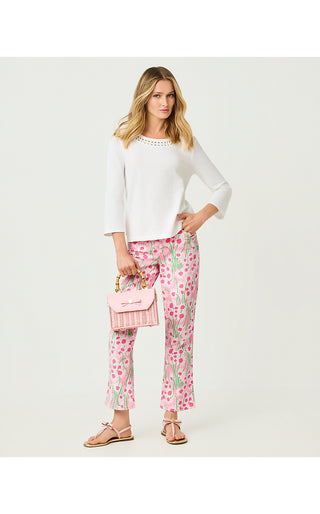 Annet High Rise Crop Flare Jean - Conch Shell Pink Sunny Daisies