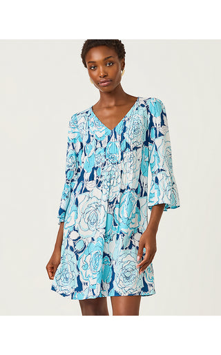 Danika 3/4 Sleeve Tunic Dress - Capri Blue Rosanna