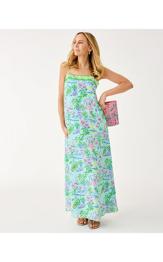Amalfi Silk Maxi Dress - Salt Pond Blue Sunny Dee Engineered