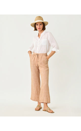 Brawley Linen Crop Pant - Iced Latte X Resort White